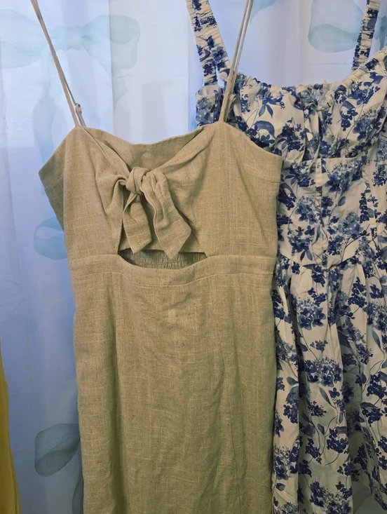 Sun Dress Bundle Size Large Cotton Linen Bustier Details Floral Milkmaid Maxi - Picture 4 of 8